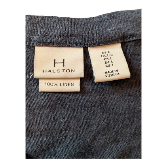 H Halston | 100% Linen Button Up Short Sleeve Shirt | Navy Blue | Large - Picture 3 of 8